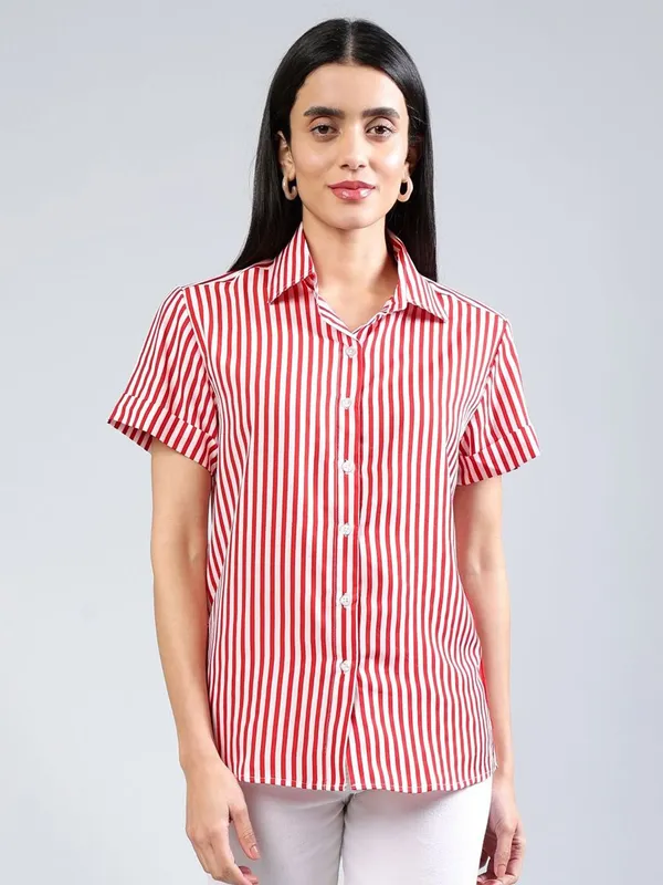 Pink_Cotton_Women_Classic_Slim_Fit_Multi_Stripes_Striped_Casual_Shirt_For_Women