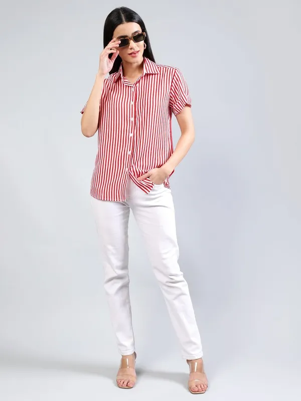 Pink_Cotton_Women_Classic_Slim_Fit_Multi_Stripes_Striped_Casual_Shirt_For_Women