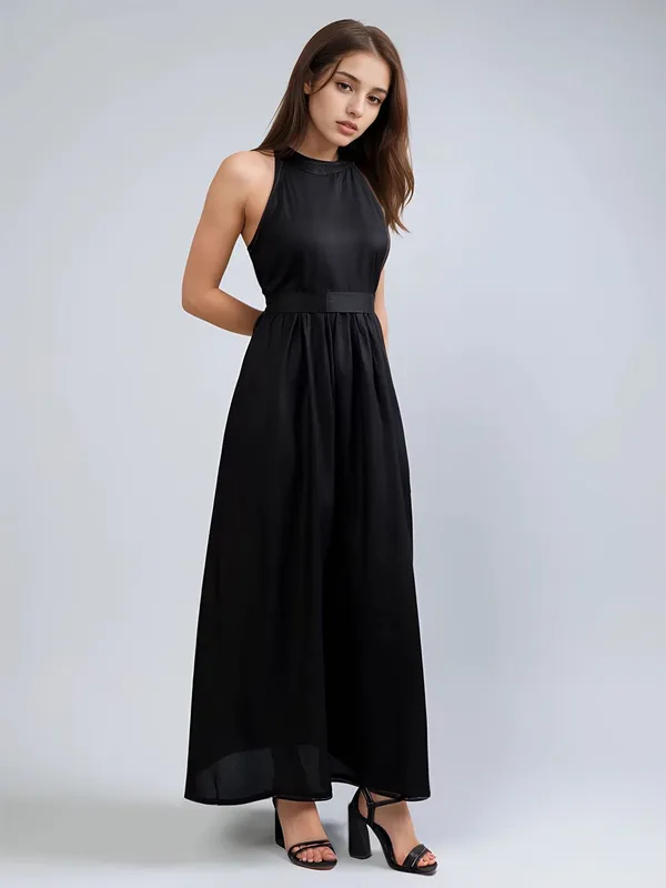 Black_Cotton_Women_Halter_Neck_A-Line_Maxi_Dress_For_Women