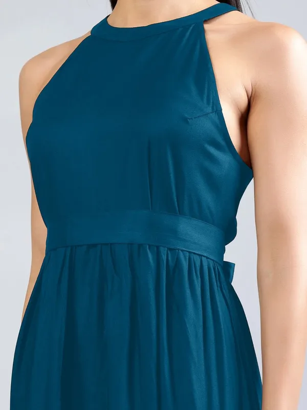 Teal_Cotton_Women_Round_Neck_Fit_And_Flare_Tie-Ups_Detail_Maxi_Dress_For_Women