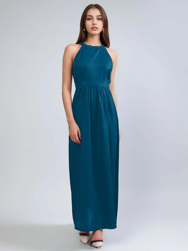 Teal_Cotton_Women_Round_Neck_Fit_And_Flare_Tie-Ups_Detail_Maxi_Dress_For_Women