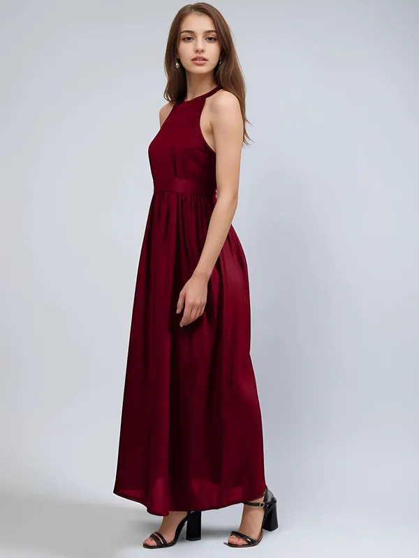 Maroon_Cotton_Halter_Neck_A-Line_Maxi_Dress_For_Women