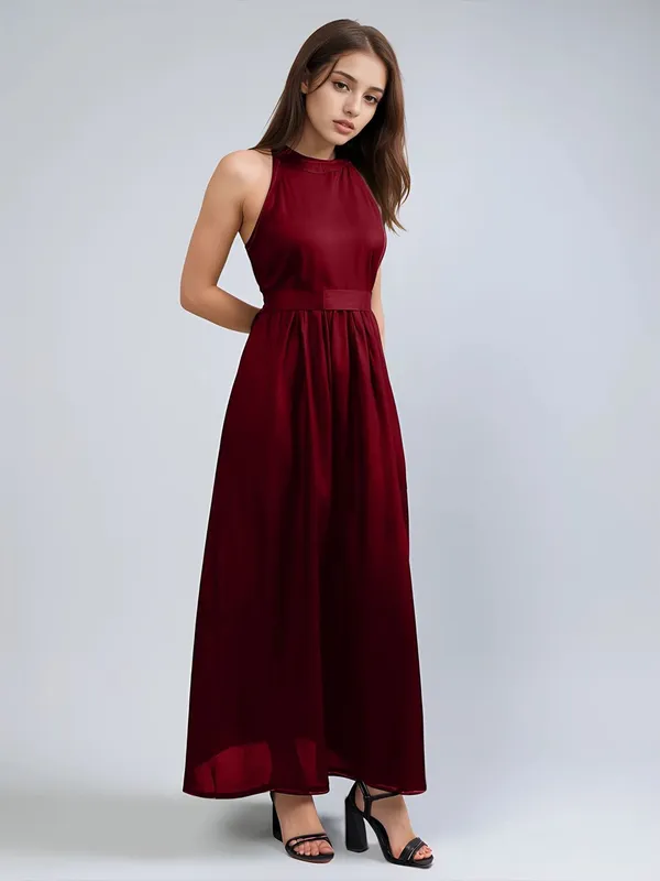 Maroon_Cotton_Halter_Neck_A-Line_Maxi_Dress_For_Women