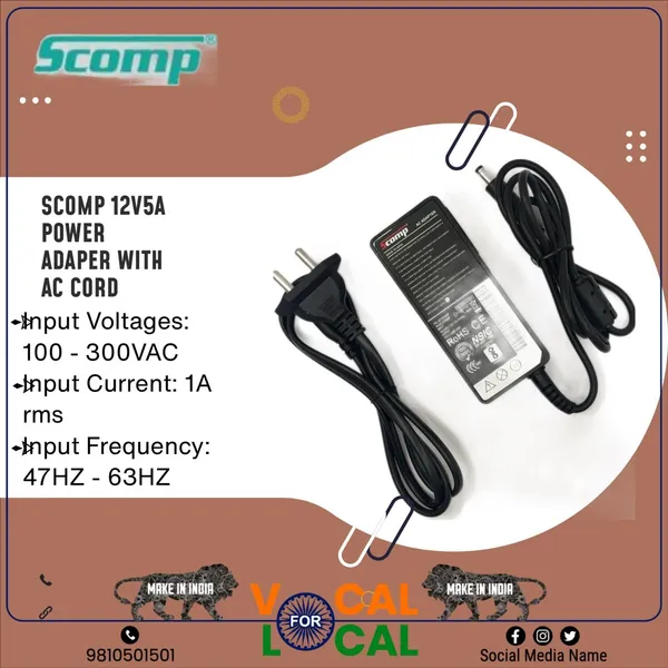 SCOMP_Power_Adapter_12Volt_5AMp_Adapter_2_Volt_5_Amp__(12V_5A)_Ac_Dc_Adapter_12v_60_Watt_DC_Power_Supply_AC_Adapter_SMPS_AC_to_DC_Converter_for_Battery_Charger_Transformer,_PC,_LCD_Monitor,_TV,_LED_Strip,_CCTV,_DVR,_NVR,_DIY