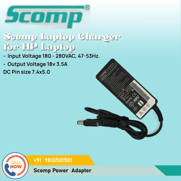 SCOMP_Laptop_Adapter_Charger_Compatible_HP_18.5V_3.5A_Patli_Pin_4.8*1.7mm_(Included_AC_Code_)
