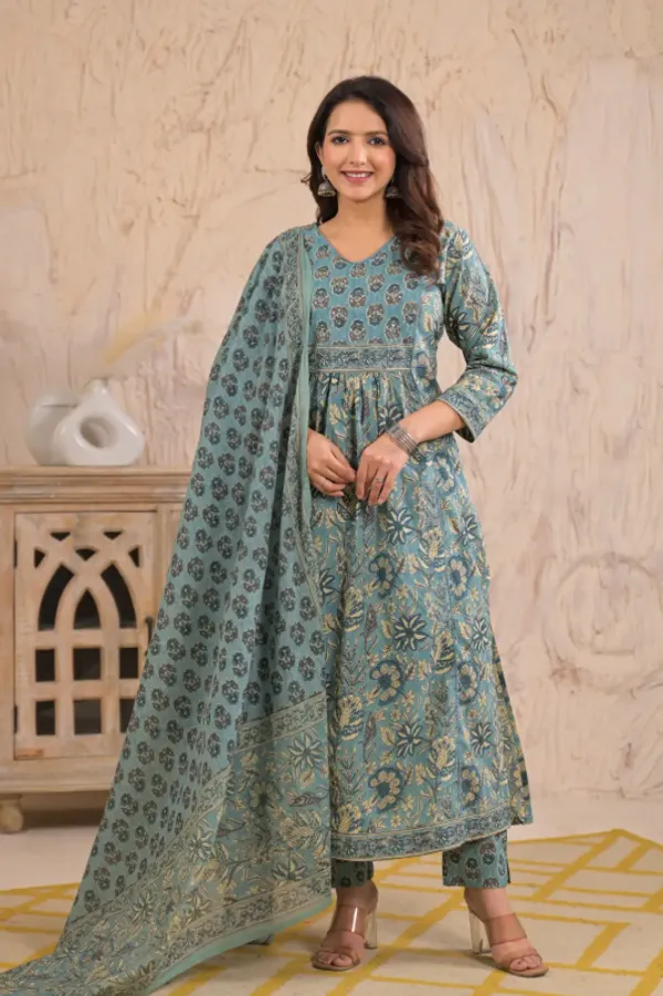 Gulnnar_Teal_Cotton_Premium_Suit_Set_For_Women