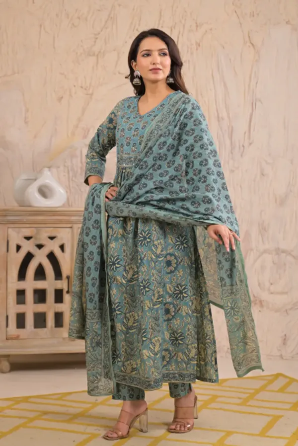 Gulnnar_Teal_Cotton_Premium_Suit_Set_For_Women