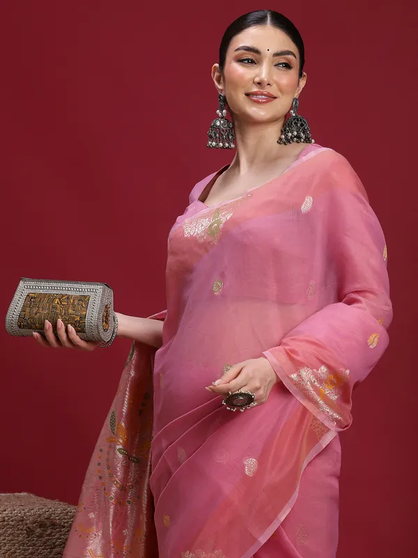 Raha_Pink_Premium_Linen_Jacquard_Saree_For_Women