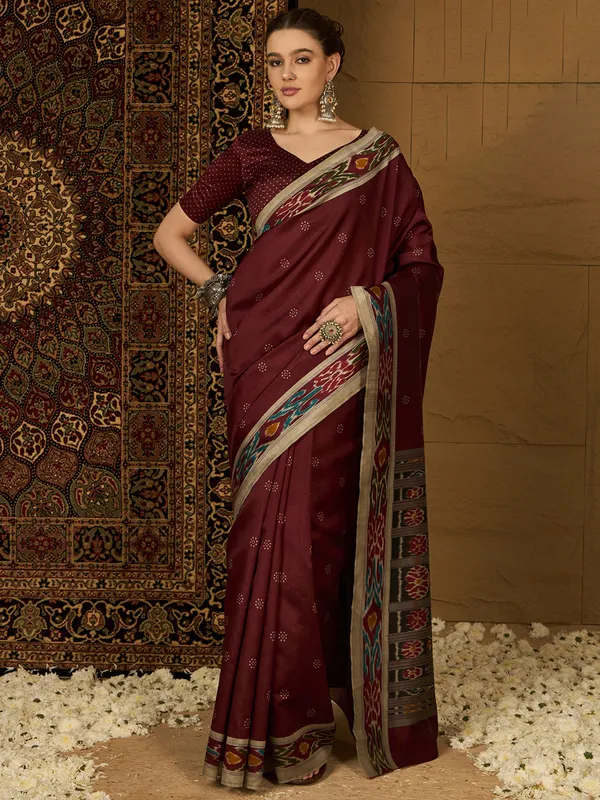 Vartika_Maroon_Premium_Bhagalpuri_Silk_Saree_For_Women