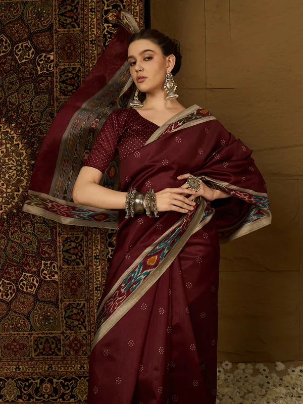 Vartika_Maroon_Premium_Bhagalpuri_Silk_Saree_For_Women
