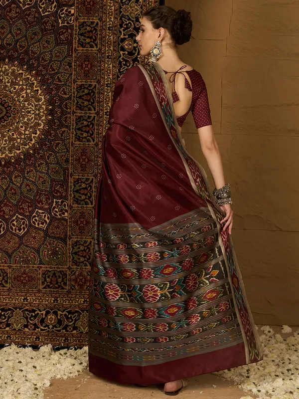 Vartika_Maroon_Premium_Bhagalpuri_Silk_Saree_For_Women
