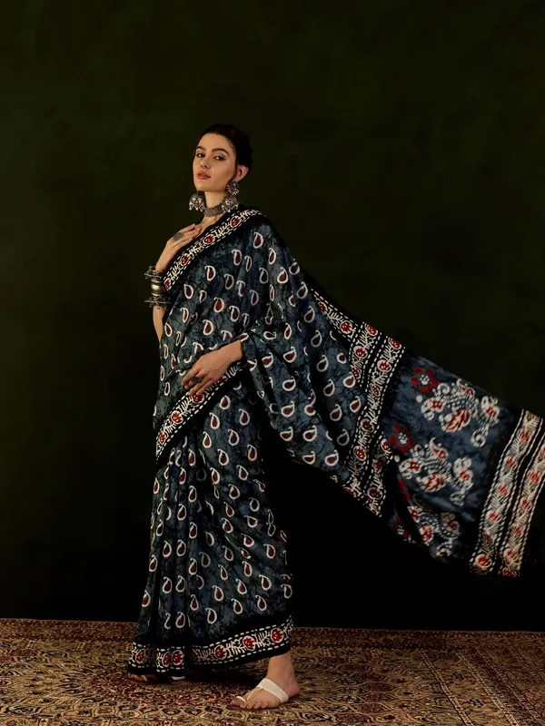 Manila_Blue_Multicolor_Premium_Bhagalpuri_Silk_Saree_For_Women