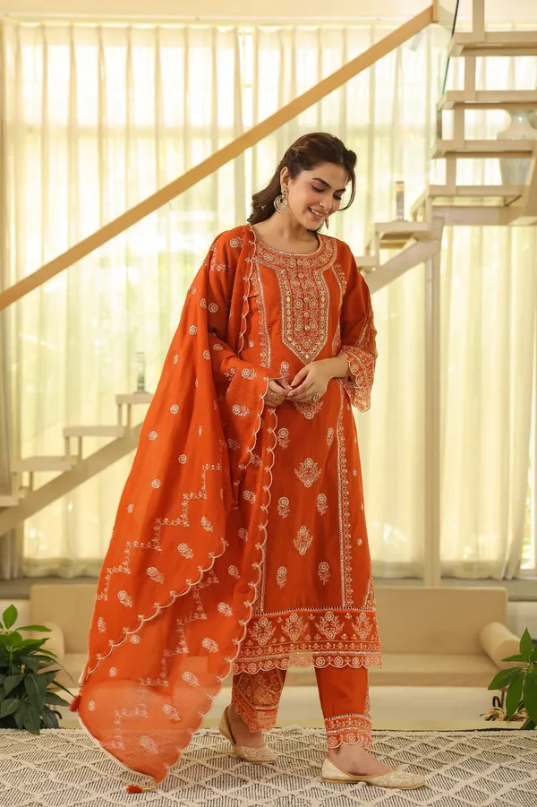 Kesar_Rust_Orange_Premium_Cotton_Blend_Suit_Set_For_Women
