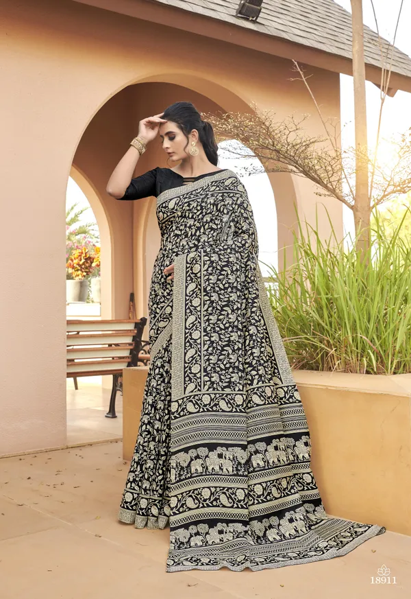 Manika_Cream_Black_Premium_Bhagalpuri_Silk_Saree_For_Women