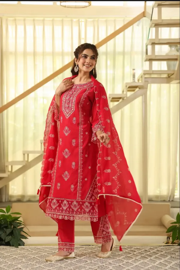 Kesar_Red_Premium_Cotton_Blend_Suit_Set_For_Women
