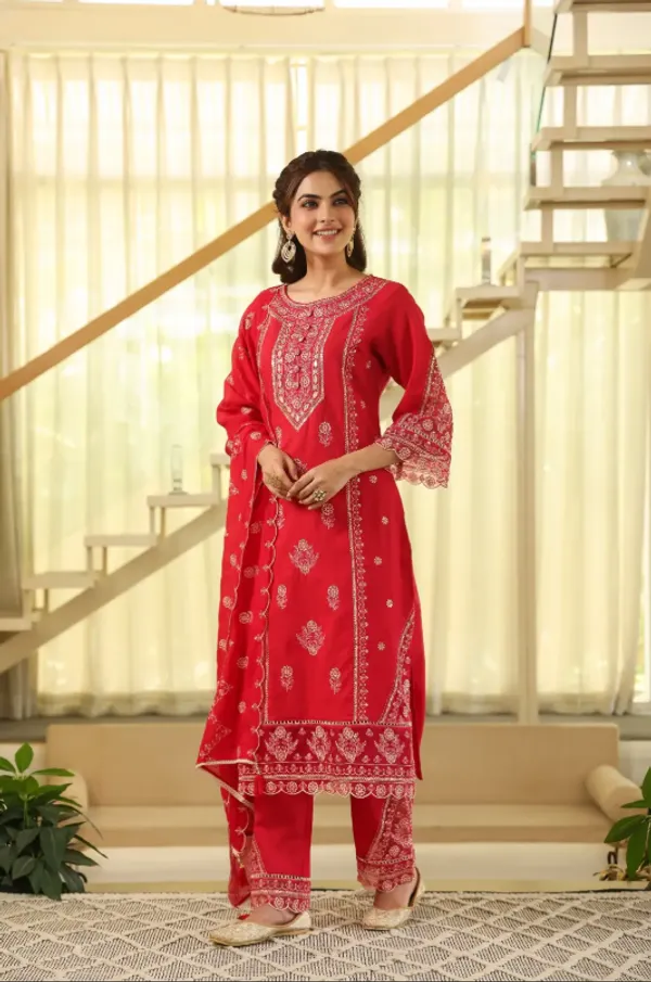 Kesar_Red_Premium_Cotton_Blend_Suit_Set_For_Women