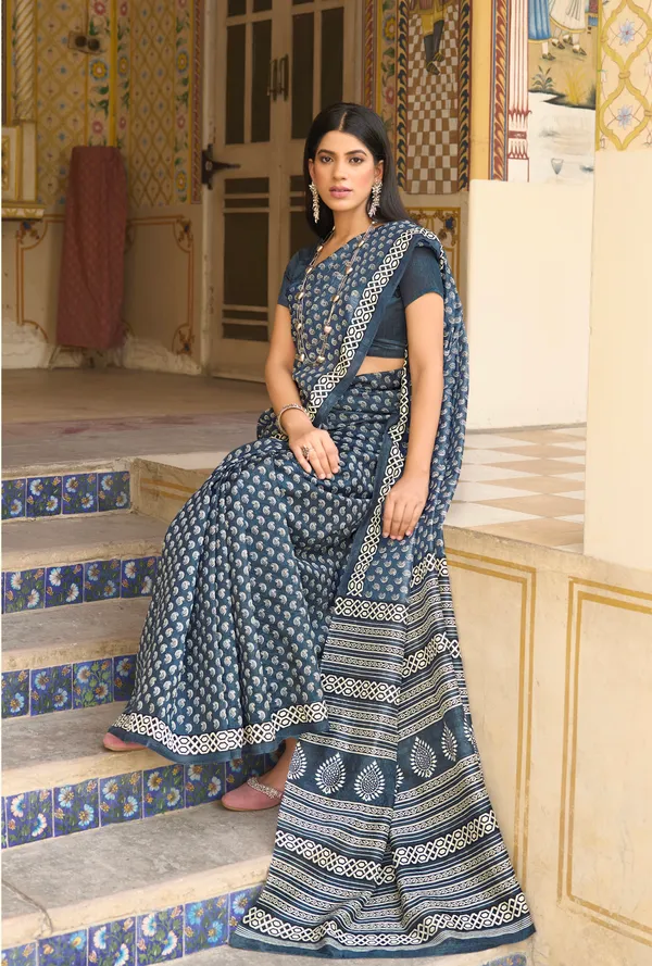 Manika_Navy_Blue_Bhagalpuri_Silk_Premium_Saree_For_Women
