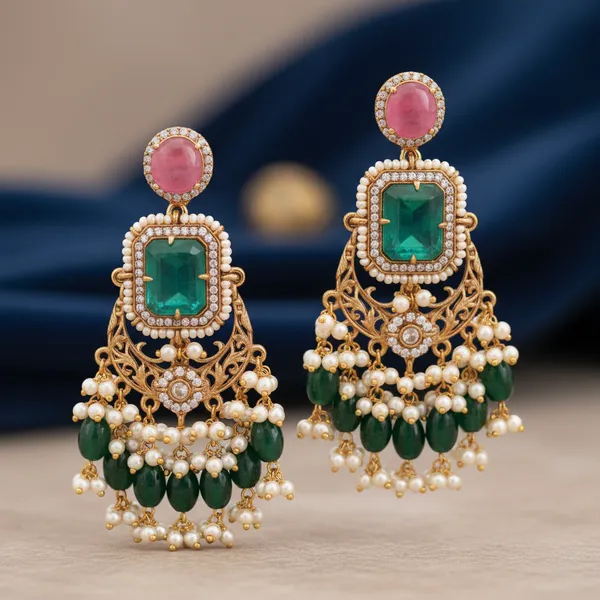 Green_&_Pink_Brass_&_Copper_Earrings_For_Women