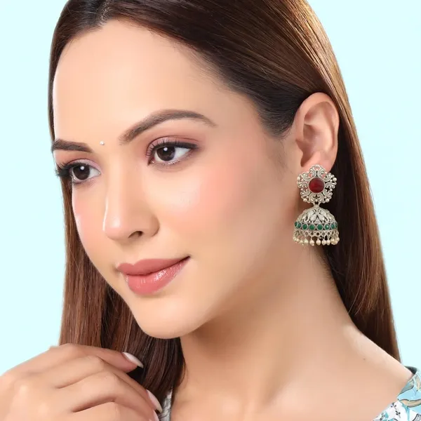 Red_Green_Brass_&_Copper_Jhumki_Earrings_For_Women