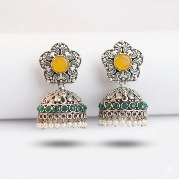 Yellow_&_Green_Brass_&_Copper_Earrings_For_Women