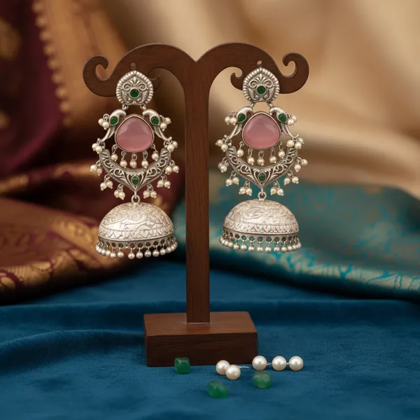 Pink_&_Green_Brass_&_Copper_Earrings_For_Women