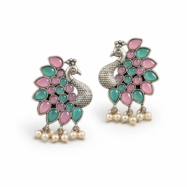 Pink_&_Turquoise_Brass_&_Copper_Earrings_For_Women