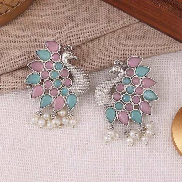 Pink_&_Turquoise_Brass_&_Copper_Stud_Earrings_For_Women