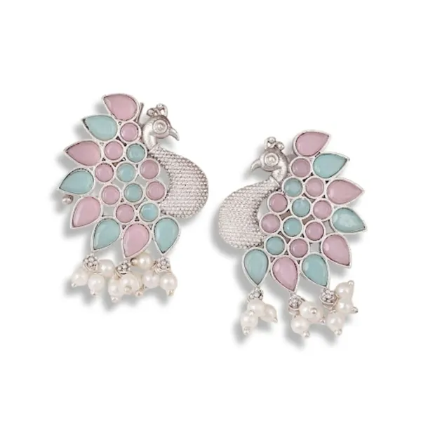 Pink_&_Turquoise_Brass_&_Copper_Stud_Earrings_For_Women