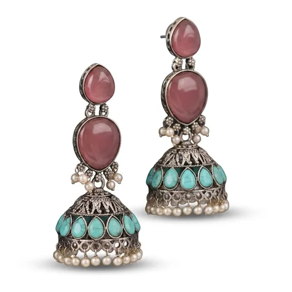 Pink_&_Turquoise_Brass_&_Copper_Earrings_For_Women