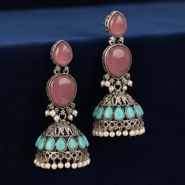 Pink_&_Turquoise_Brass_&_Copper_Earrings_For_Women