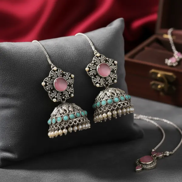 Pink_&_Turquoise_Brass_&_Copper_Earrings_For_Women