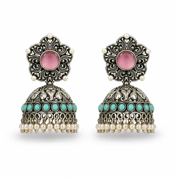Pink_&_Turquoise_Brass_&_Copper_Earrings_For_Women