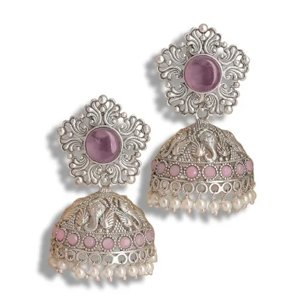 Purple_&_Pink_Brass_&_Copper_Jhumki_Earrings_For_Women