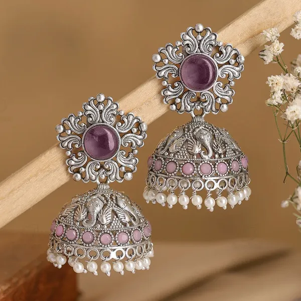 Purple_&_Pink_Brass_&_Copper_Jhumki_Earrings_For_Women