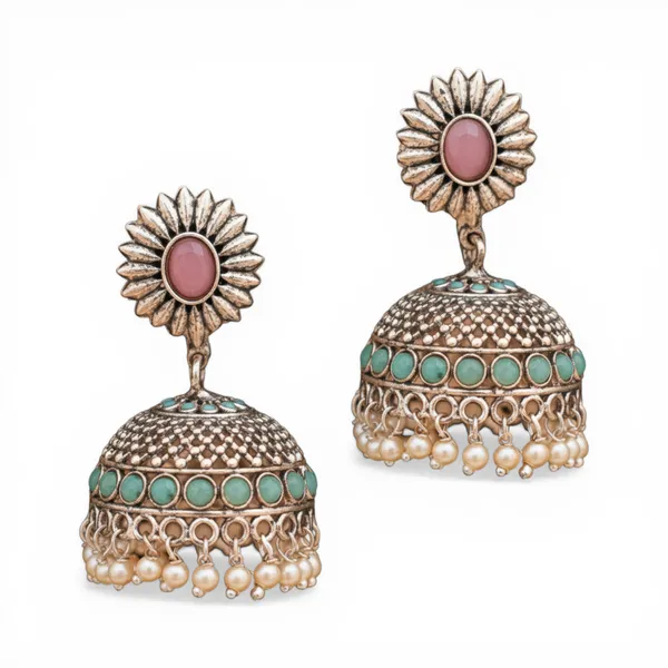 Pink_&_Turquoise_Brass_&_Copper_Earrings_For_Women