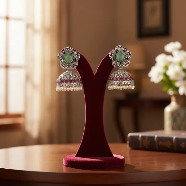 Light_Green_&_Ruby_Brass_&_Copper_Earrings_For_Women