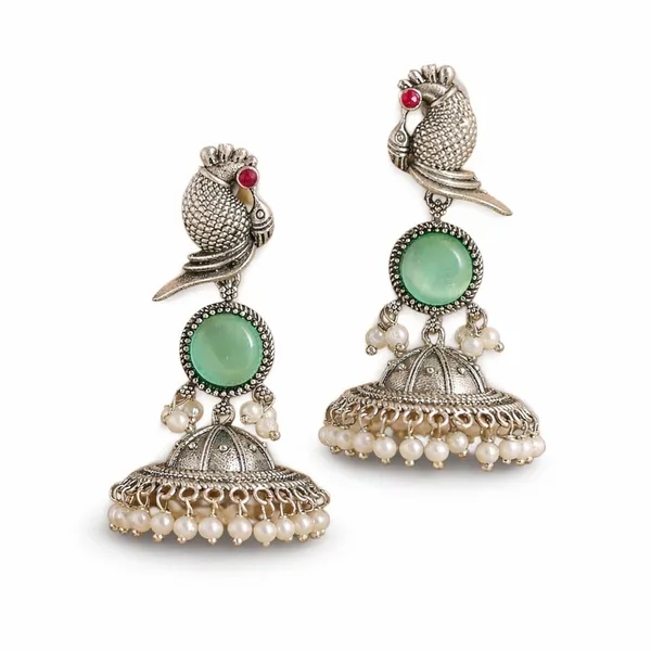 Turquoise_Brass_&_Copper_Jhumka_Earrings_For_Women