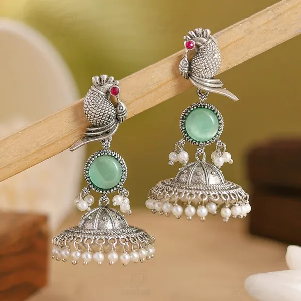 Turquoise_Brass_&_Copper_Jhumka_Earrings_For_Women
