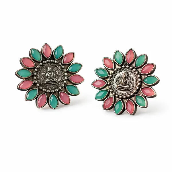 Pink_&_Turquoise_Brass_&_Copper_Earrings_For_Women