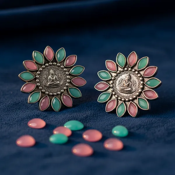 Pink_&_Turquoise_Brass_&_Copper_Earrings_For_Women