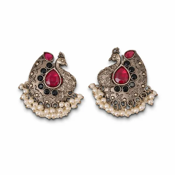 Ruby_&_Black_Brass_&_Copper_Stud_Earrings_For_Women