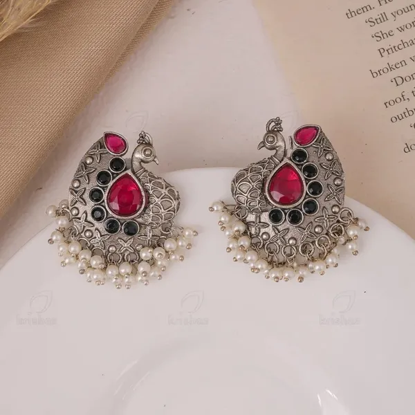 Ruby_&_Black_Brass_&_Copper_Stud_Earrings_For_Women