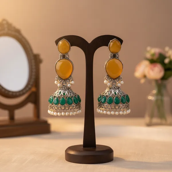 Yellow_&_Green_Brass_&_Copper_Earrings_For_Women