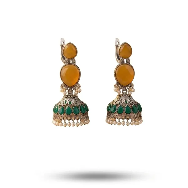 Yellow_&_Green_Brass_&_Copper_Earrings_For_Women