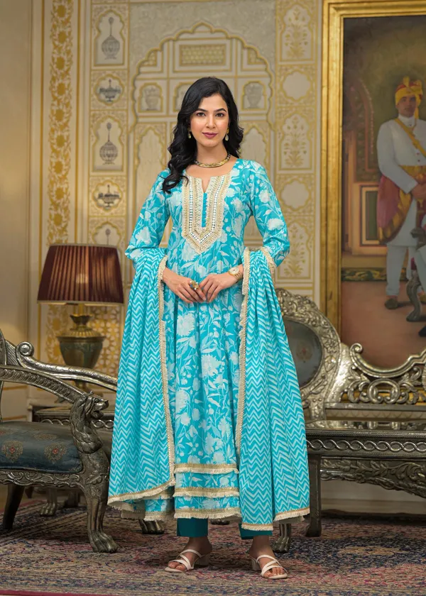Turquoise_Blue_Cotton_Premium_And_Elegant_Kurta_Sets_For_Women