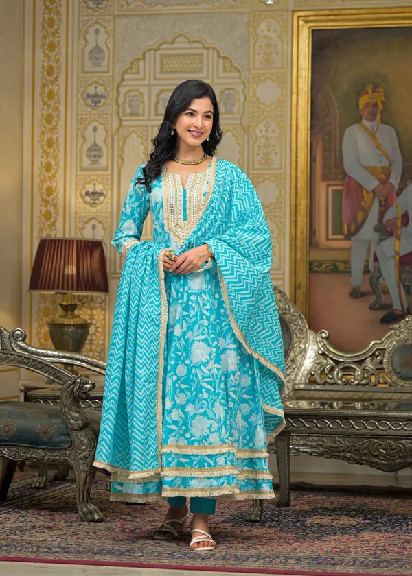 Turquoise_Blue_Cotton_Premium_And_Elegant_Kurta_Sets_For_Women