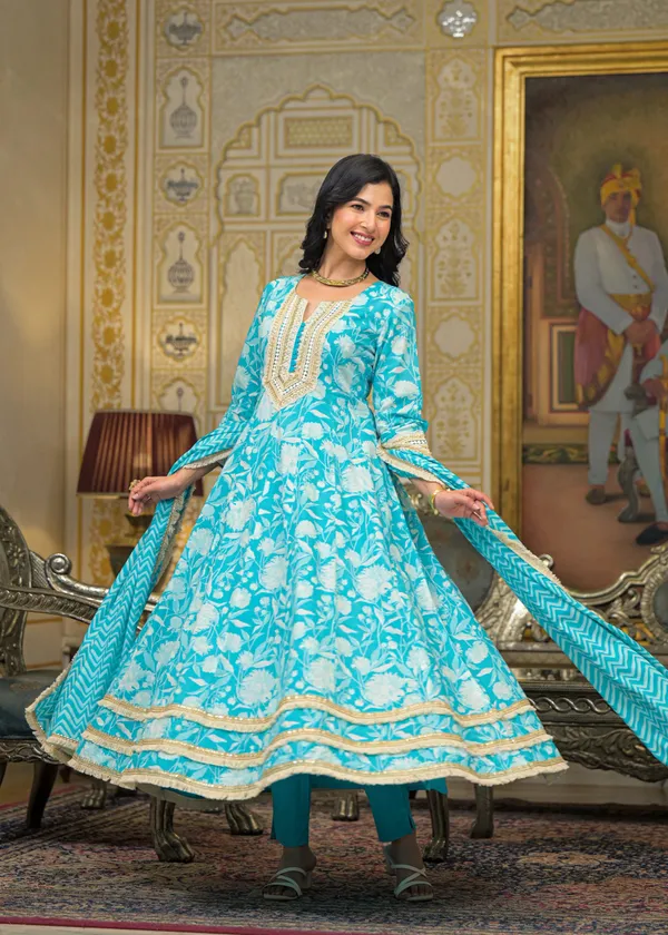 Turquoise_Blue_Cotton_Premium_And_Elegant_Kurta_Sets_For_Women