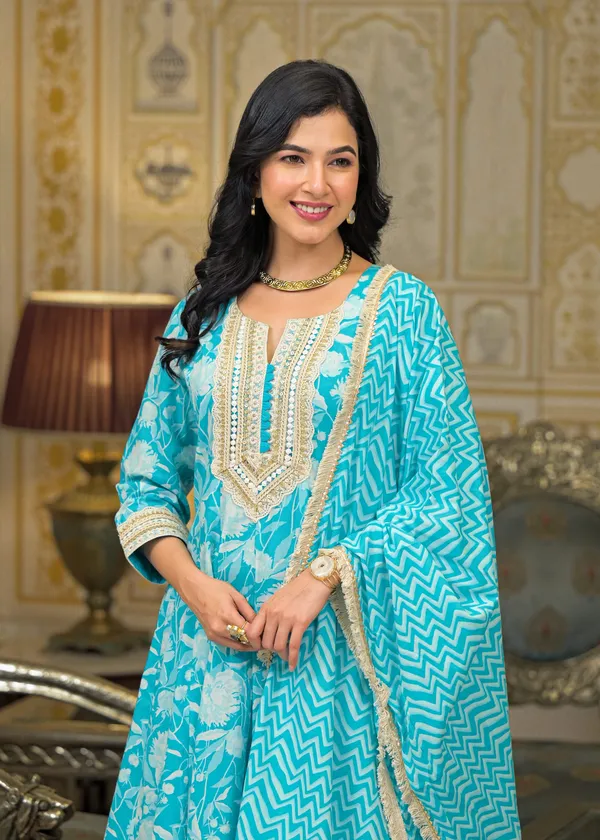 Turquoise_Blue_Cotton_Premium_And_Elegant_Kurta_Sets_For_Women