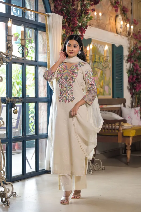 Off_White_Cotton_Premium_And_Elegant_Kurta_Sets_For_Women