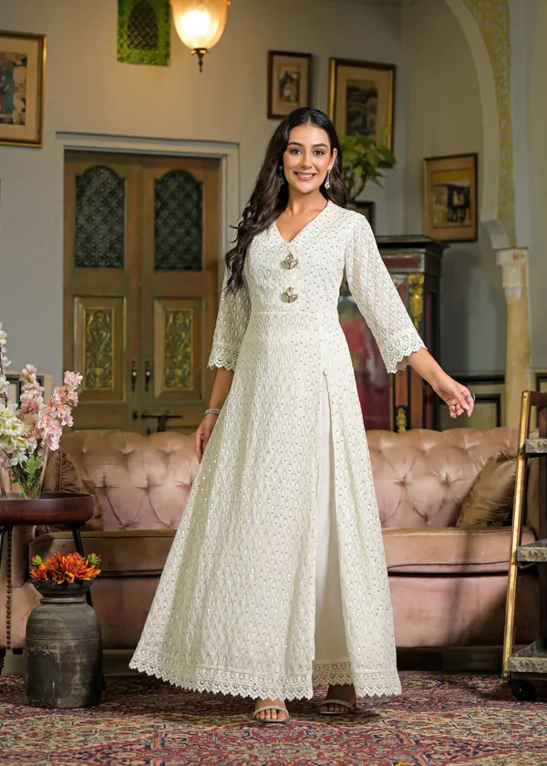 White_Georgette_Premium_And_Elegant_Kurta_Sets_For_Women